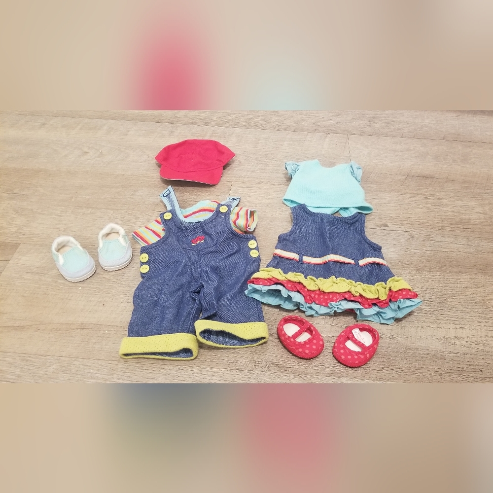 American Girl Bitty Twins 2006 Jumper Tee Set & Boys Denim Overall Outfit  good